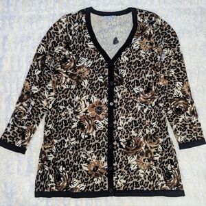Isaac Mizrahi Live! Leopard Floral Print Cardigan - Size 1X